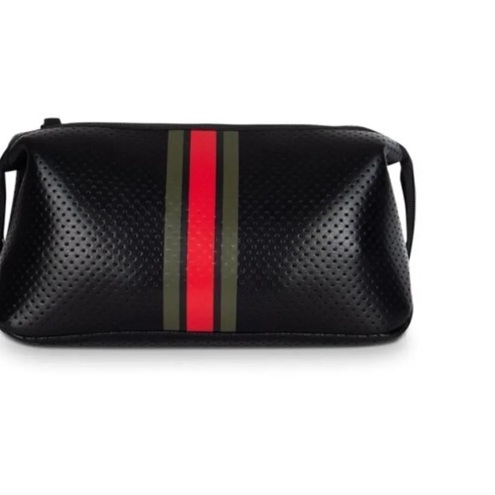 Black Coated Neoprene Travel Case - Large Cosmetic Case - Washable - Zipper
